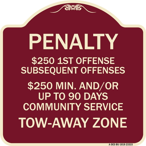 Signmission Penalty $250 1st Offense Subsequent Offenses $250 Min. and or Up to 90 Days Community, BU-1818-23333 A-DES-BU-1818-23333 - main